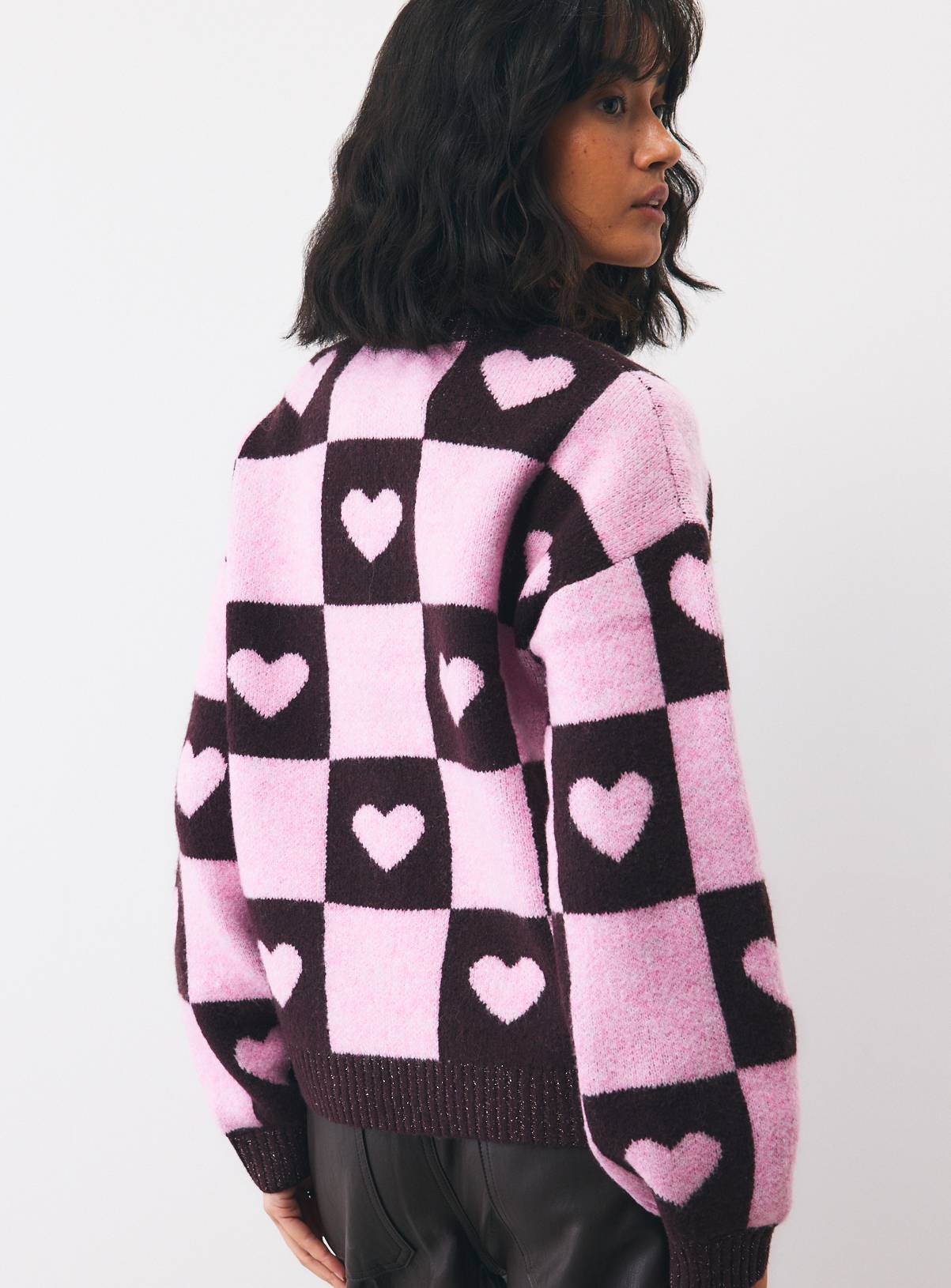 Christmas Purple Checkerboard Bow Jumper XS - Image 4